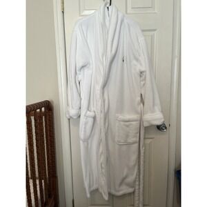Polo Ralph Lauren Plush Polyester Robe One Size White with Blue Pony Logo